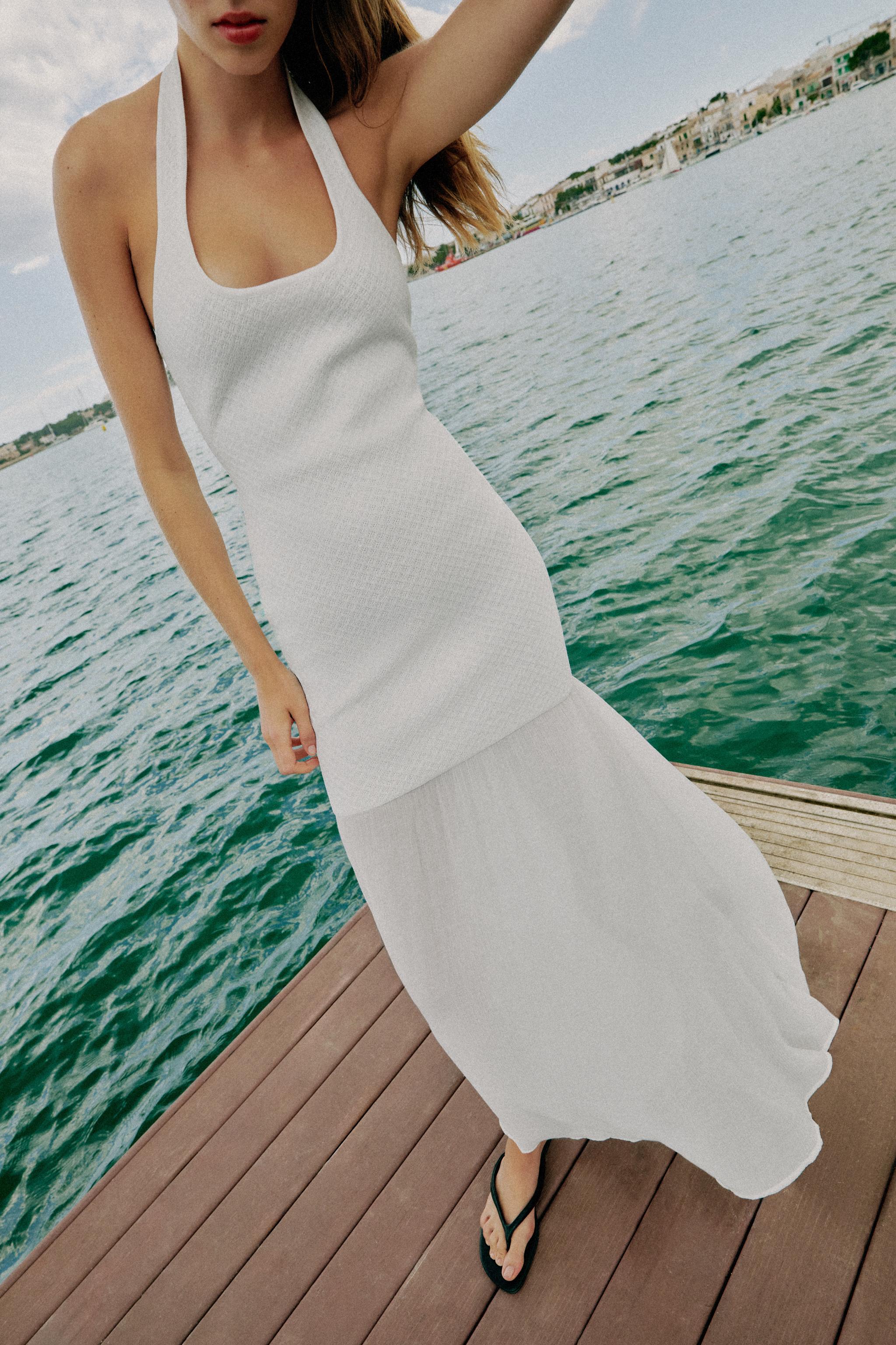 COMBINATION KNIT HALTER DRESS